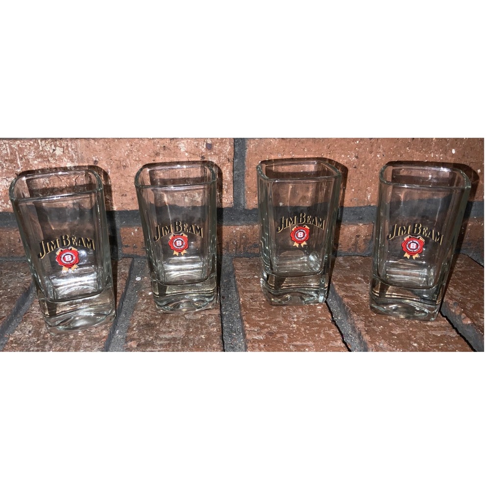 Jim Beam 4pk Clear Square‎ Whiskey Shot Glasses 3.25" Tall